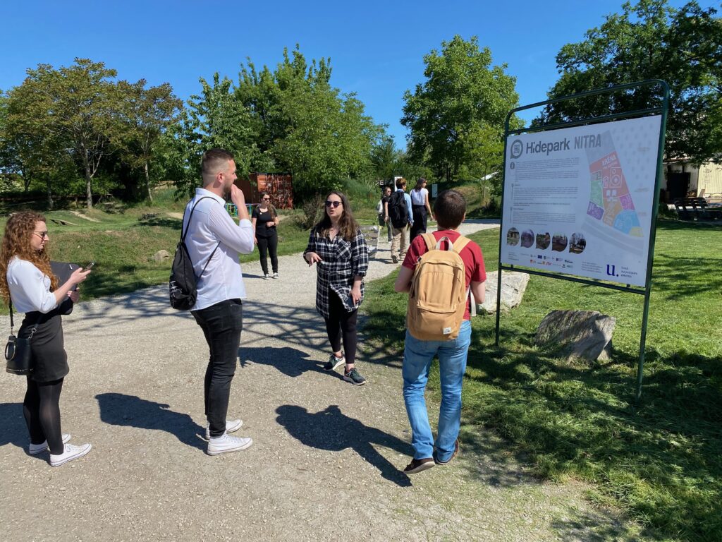 Introducing Hidepark Nitra, Katharina explaining to the partners the map of the area with the solutions created by the project