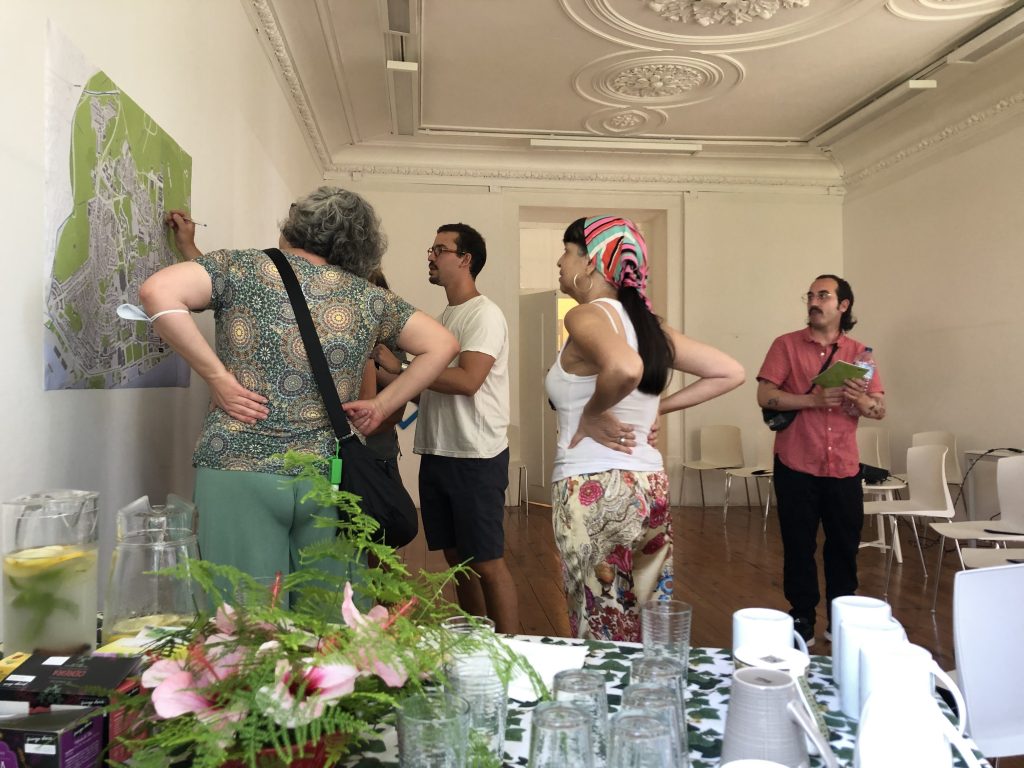 Citizens checking a map